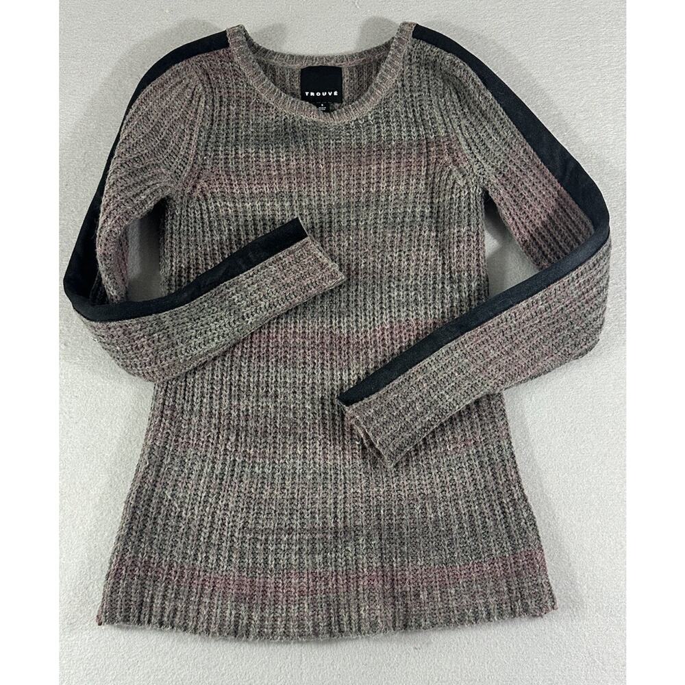 Trouvé Old Money Wool Alpaca Ribbed Knit Faux Leather Women’s Sweater Size Small